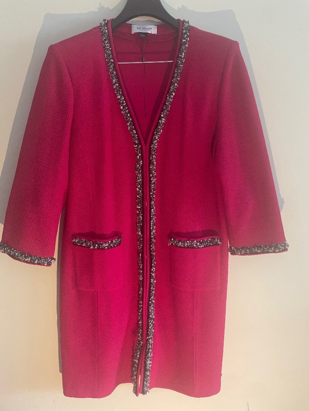 St. John Collection Pink Knit Cardigan Skirt Suit Set Size 14